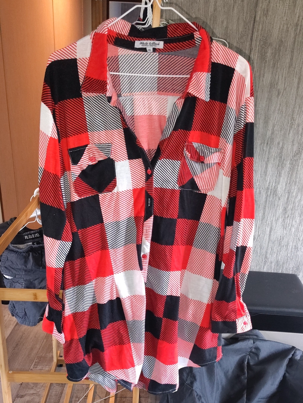 White Mark Red Black Plaid Shirt